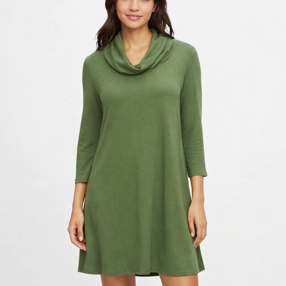 Anthropologie Saturday Sunday Cowl Neck Swing Dress Size S Olive Green Knit High